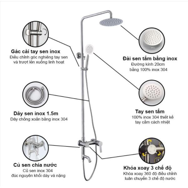 BỘ SEN CÂY TẮM ĐỨNG NÓNG LẠNH TRÒN TAY LỆCH INOX SUS 304 CAO CẤP SC02