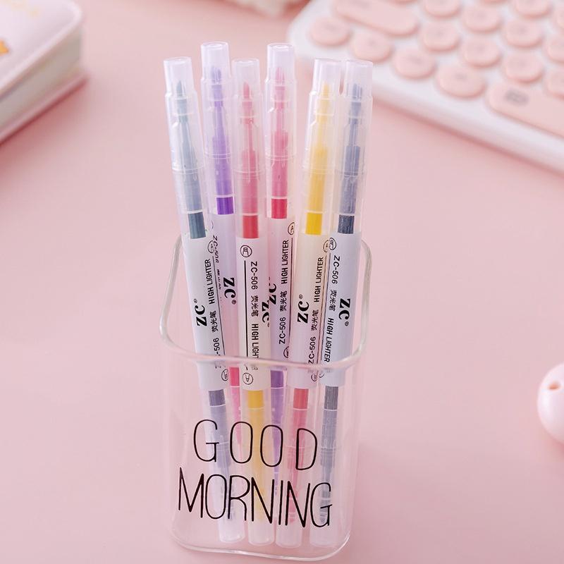 Bút nhớ highlight pastel 2 đầu nhiều màu gồm set 6 bút