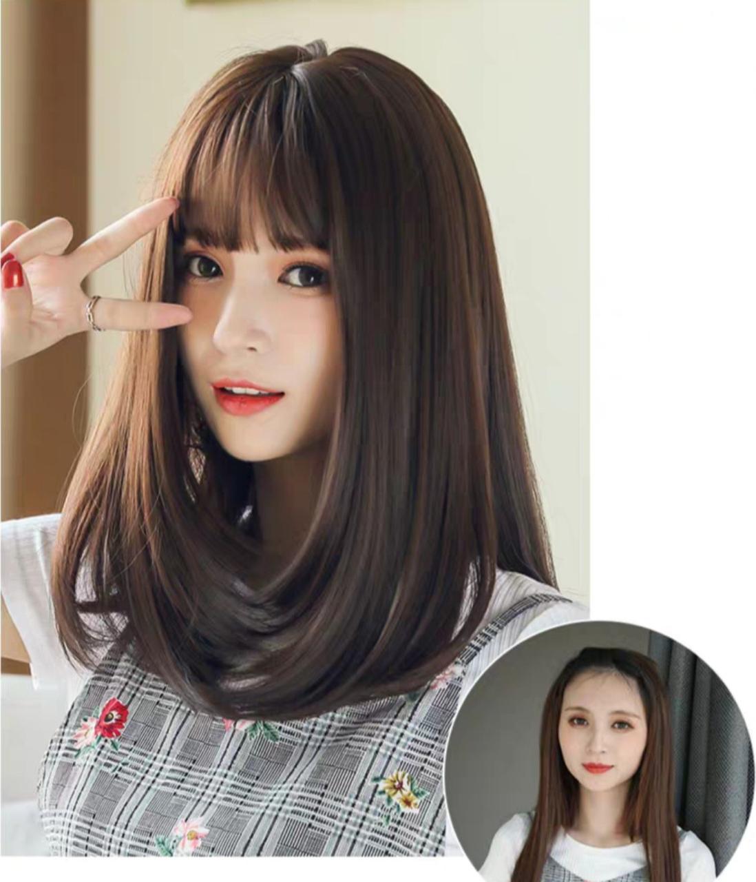 Tóc giả bộ cả đầu mái thưa, tóc giả nguyên đầu cup vai