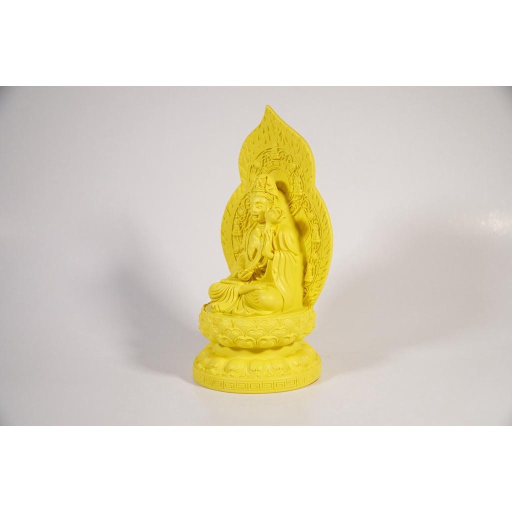 Tượng Phật Đại Thế Chí Bồ Tát để xe ô tô vàng đất lá bồ đề hào quang - Cao 19cm ngồi