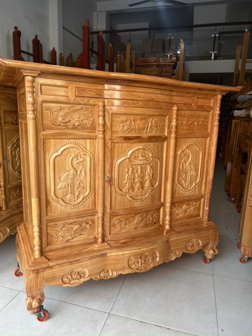 Tủ thờ gỗ gõ đỏ 1m75, bàn thờ gỗ cao cấp