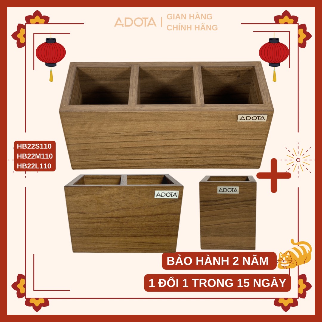 Combo 3 hộp cắm bút bằng gỗ (hộp cắm bút đơn, hộp cắm bút đôi và hộp cắm bút 3 ngăn) để bàn làm việc cao cấp phong cách sang trọng ADOTA