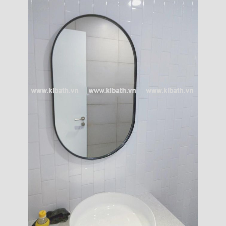 Gương Soi Kibath Khung Nhôm Hình Bầu Dục, KB-142