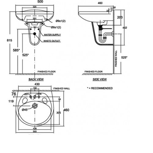 Chậu lavabo rửa mặt treo tường American Standard Casablanca VF-0969/VF-0912