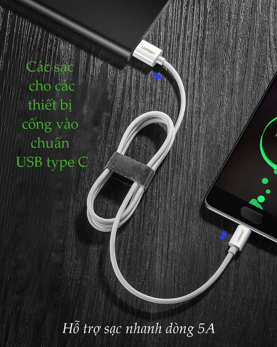 Dây cáp sạc USB 2.0 sang USB C của UGREEN US253 60726 - màu trắng - dài 1.5m - Hàng nhâp khẩu