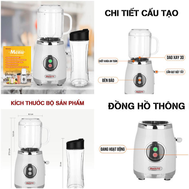 Máy xay sinh tố Sothing Masuto Blender BL399B 2 cối, công suất 300w- Hàng chính hãng