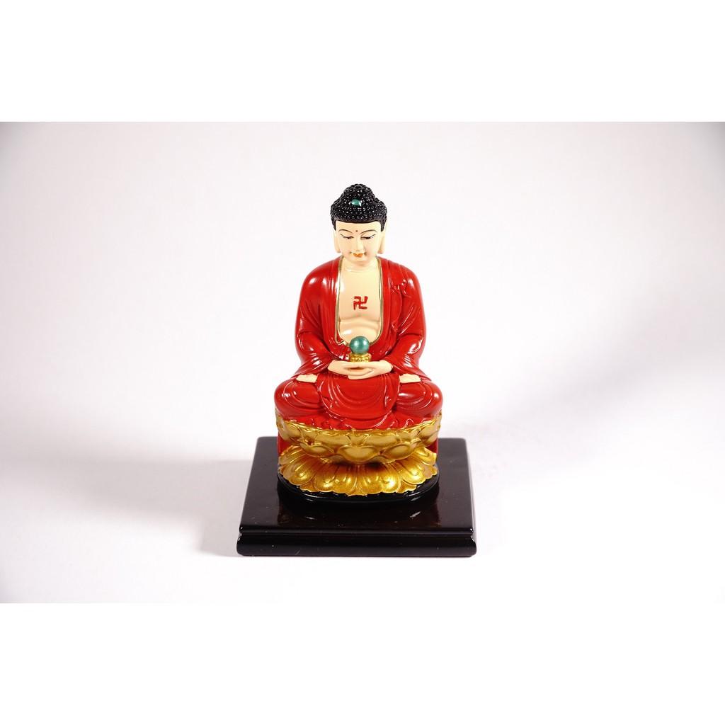 Tượng phật A Di Đà ngồi tòa sen có đế vẽ màu áo đỏ - Cao 12cm