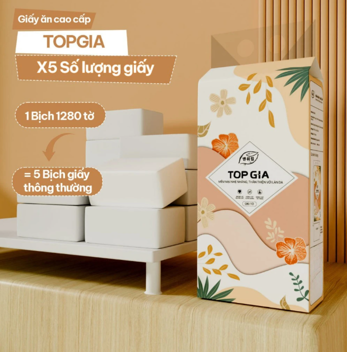 Thùng 4 gói lớn giấy rút SẮC HẠ Topgia mẫu mới siêu hot mềm mịn an toàn cho mọi loại da