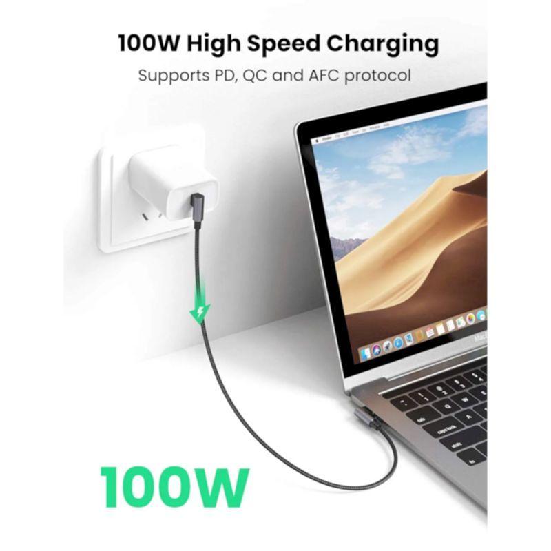 Ugreen UG10357us335TK 3M 2 đầu bẻ 90 độ vuông góc cáp USB type C màu đen bọc nhôm dây dù chống nhiễu - HÀNG CHÍNH HÃNG