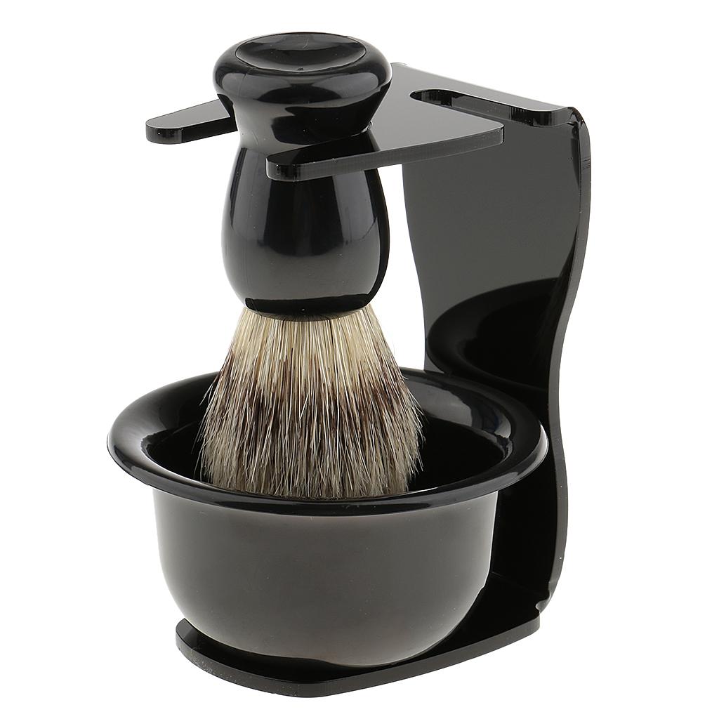Men's Shave Set Shaving Brush+Steel Stand Holder+ Bowl Travel Kit