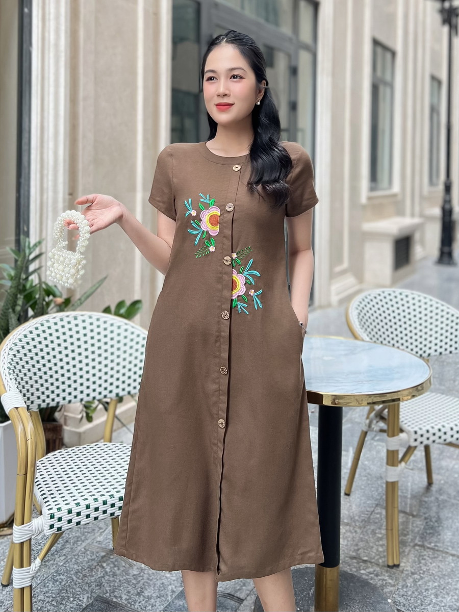 [HCM] Đầm dáng suông linen bột thêu hoa duyên dáng cho nữ MS111 - KHÁNH LINH STYLE
