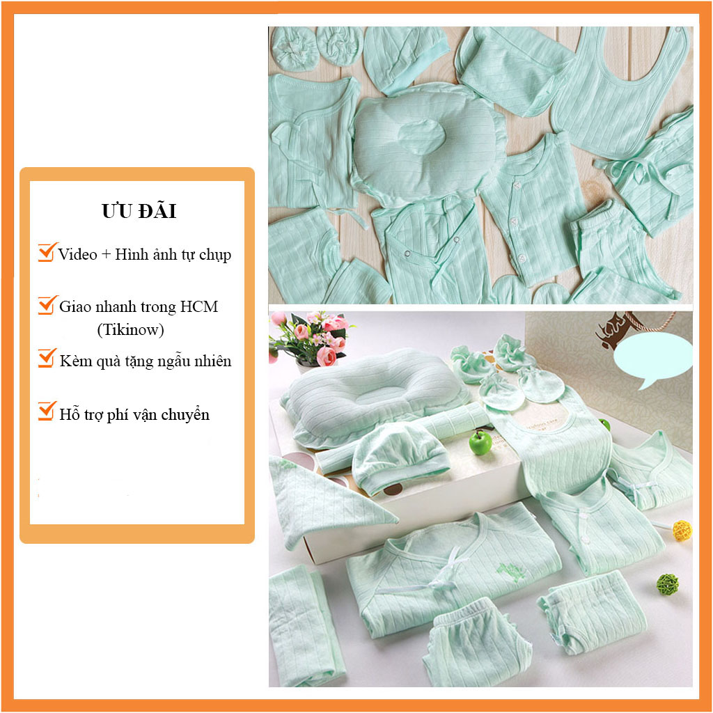 Set quà tặng đồ sơ sinh cotton 18 chi tiết mùa xuân hè thu cho bé trai màu xanh nhạt