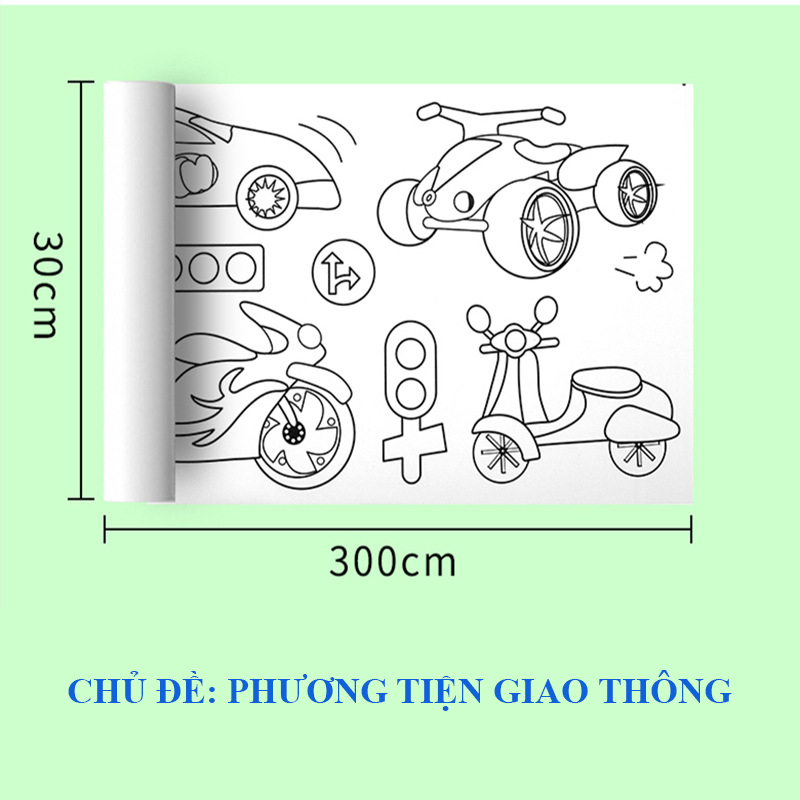 Sách - Tranh Tô Màu Sticker Cắt Dán Dài 3 Mét Cho Bé 2 - 8 Tuổi - Mỗi Cuộn 1 Chủ Đề (Lựa Chọn Thêm Sáp Hữu Cơ)