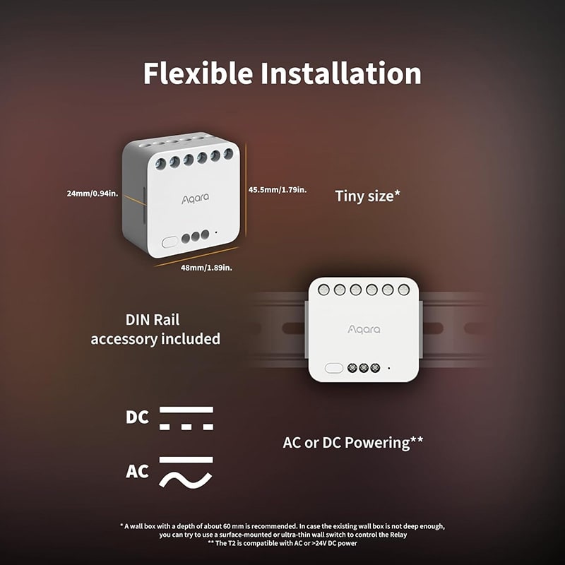 Công tắc thông minh Aqara Dual Relay Module T2 Matter DCM-K01 Zigbee, 2 line đèn Bản Quốc Tế