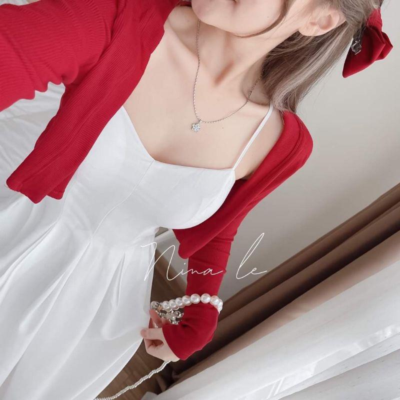 SET ĐẦM XẾP LY 2S VỚI ÁO KHOÁC ĐỎ CROPTOP