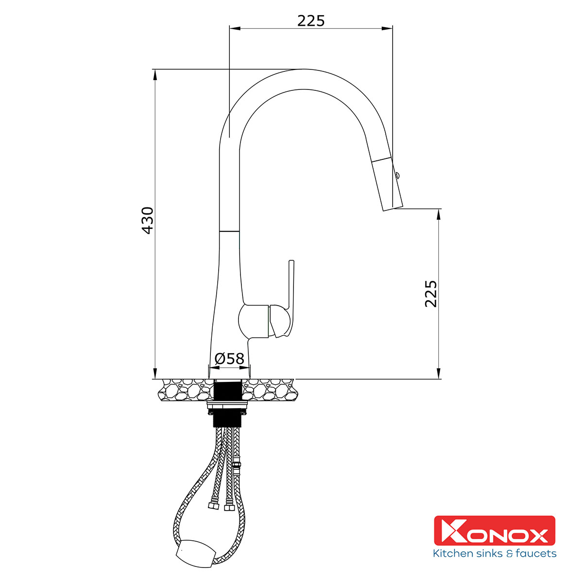 Vòi rửa bát rút dây Konox, Granite Series, Model Curva, 3 màu, Hàng chính hãng