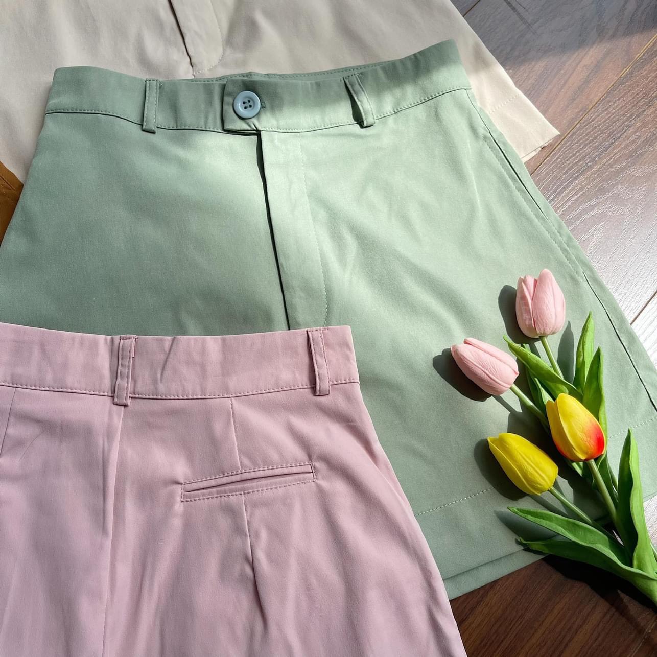 QUẦN ỐNG RỘNG NỮ KAKI NGẮN LƯNG CAO MÀU TRƠN PASTEL SHORTS DẠO PHỐ ĐI BIỂN ĐI CHƠI ĐI TIỆC