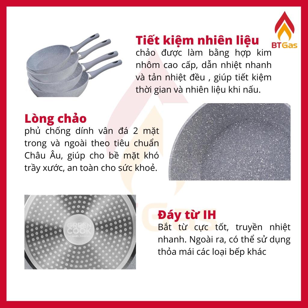 Chảo chống dính đáy từ vân đá Green cook, chảo chống dính bếp từ Green Cook GCP02