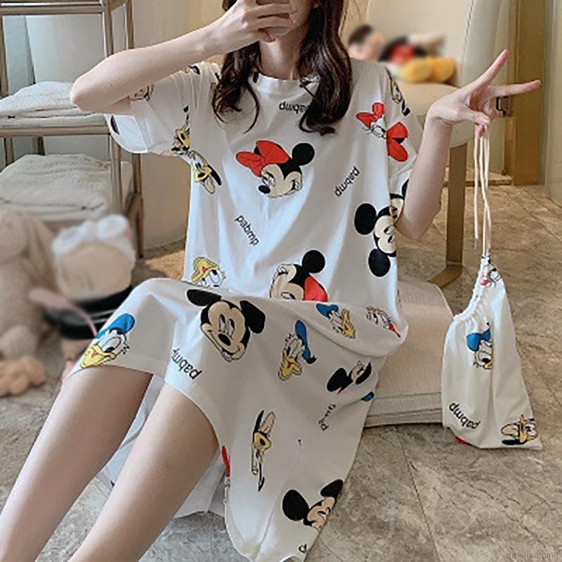 Đầm Ngủ Ngắn Tay In Họa Tiết Hoạt Hình Xinh Xắn Dành Cho Nữ