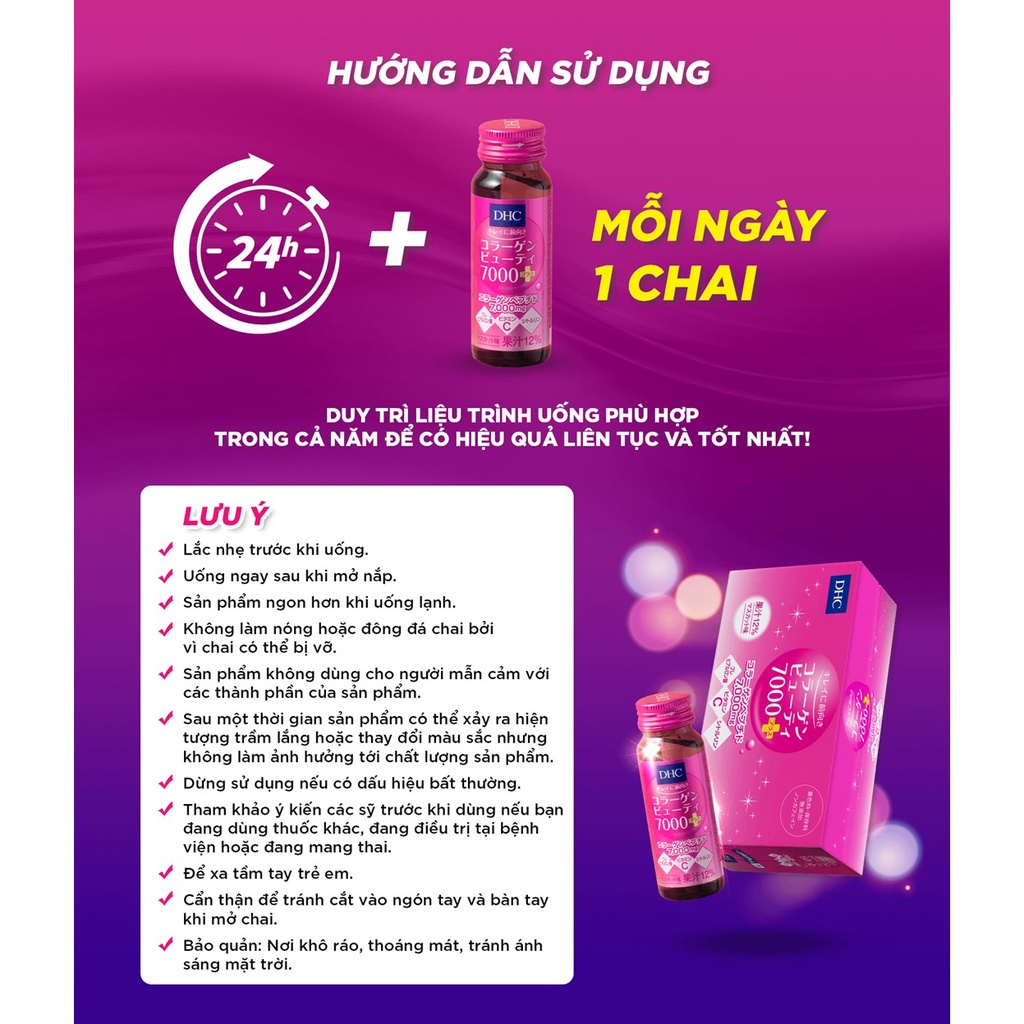 Hộp 10 Chai Collagen Nước DHC Dưỡng Ẩm, Chống Lão Hóa Collagen Beauty 7000+