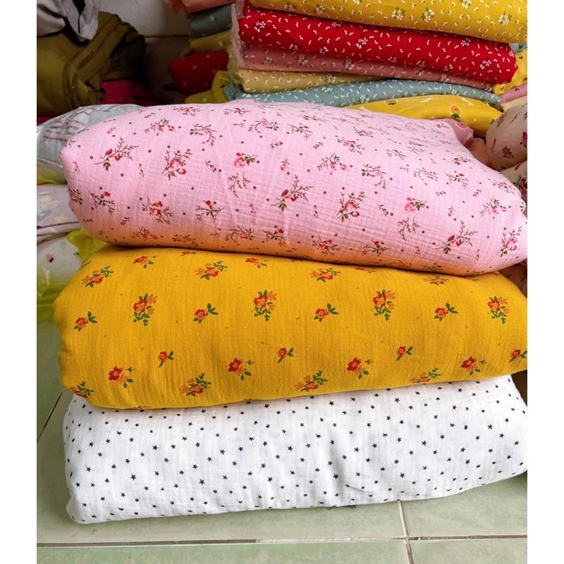 Vải xô muslin hoa vintage may quần áo,khăn mặt,khăn tắm