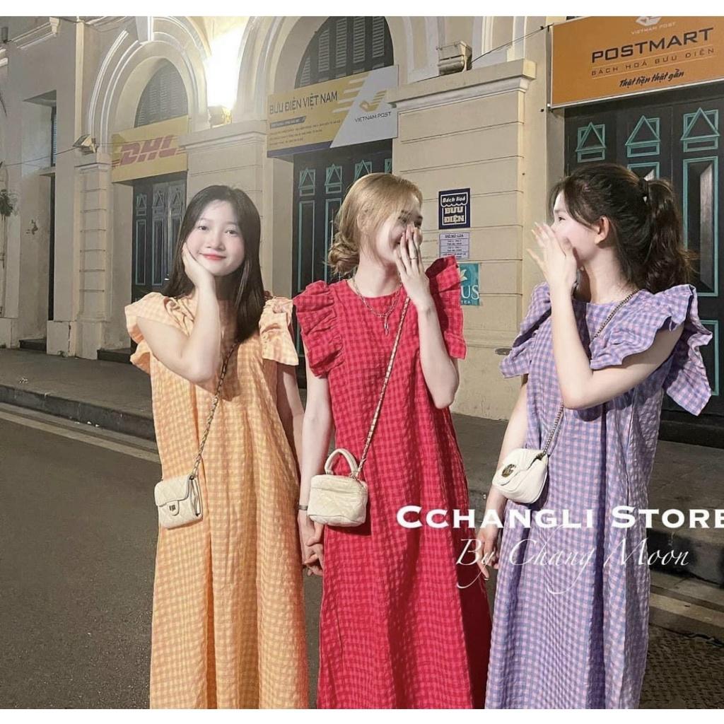 Váy bầu kẻ tay bồng thời trang thiết kế xinh xắn M560 mặc đi chơi dự tiệc Mom and Baby