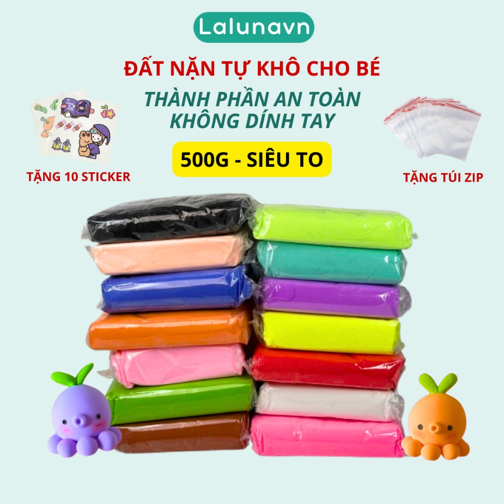Đất sét đất nặn giá sỉ siêu nhẹ tự khô 500gr Full màu, đồ làm handmade/slime/DIY đồ chơi cho bé B195