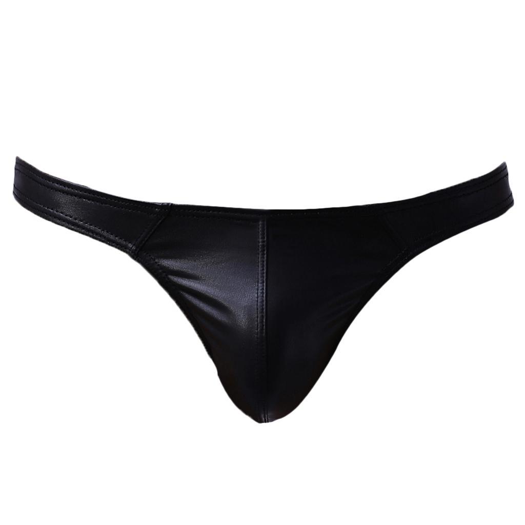 2Pcs Men Pouch Underpants PU Leather Bikini Brief G-string Thong Underwear S
