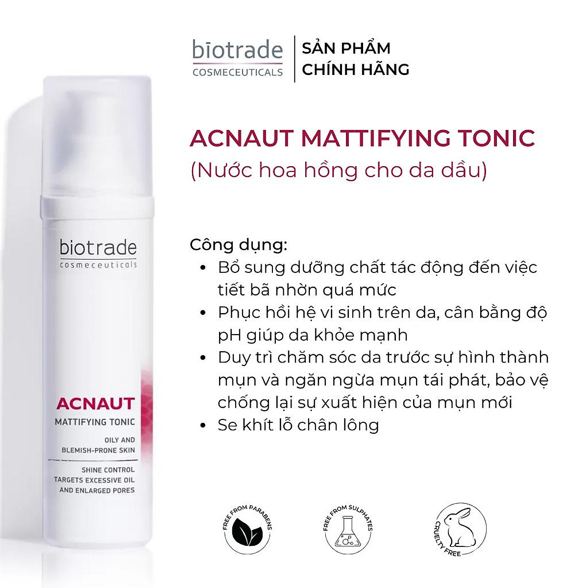 Nước Hoa Hồng Kiểm Soát Mụn Bio tra de Acnaut Mattifying Tonic - 60ml