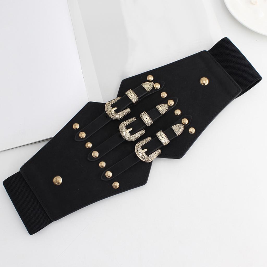 Women Waist Belt Casual Elastic Alloy Buckle PU Leather Fashion Durable Wide Belt for Dress Shirt Skirt Decoration Waistband