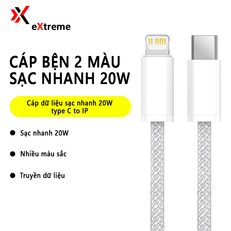 Dây Cáp sạc nhanh eXtreme DS4101 20W Nối Đầu USB-C Sang Đầu Light.ning IP Dây Sạc Nhanh Hỗ Trợ Truyền Dữ Liệu - Hàng chính hãng