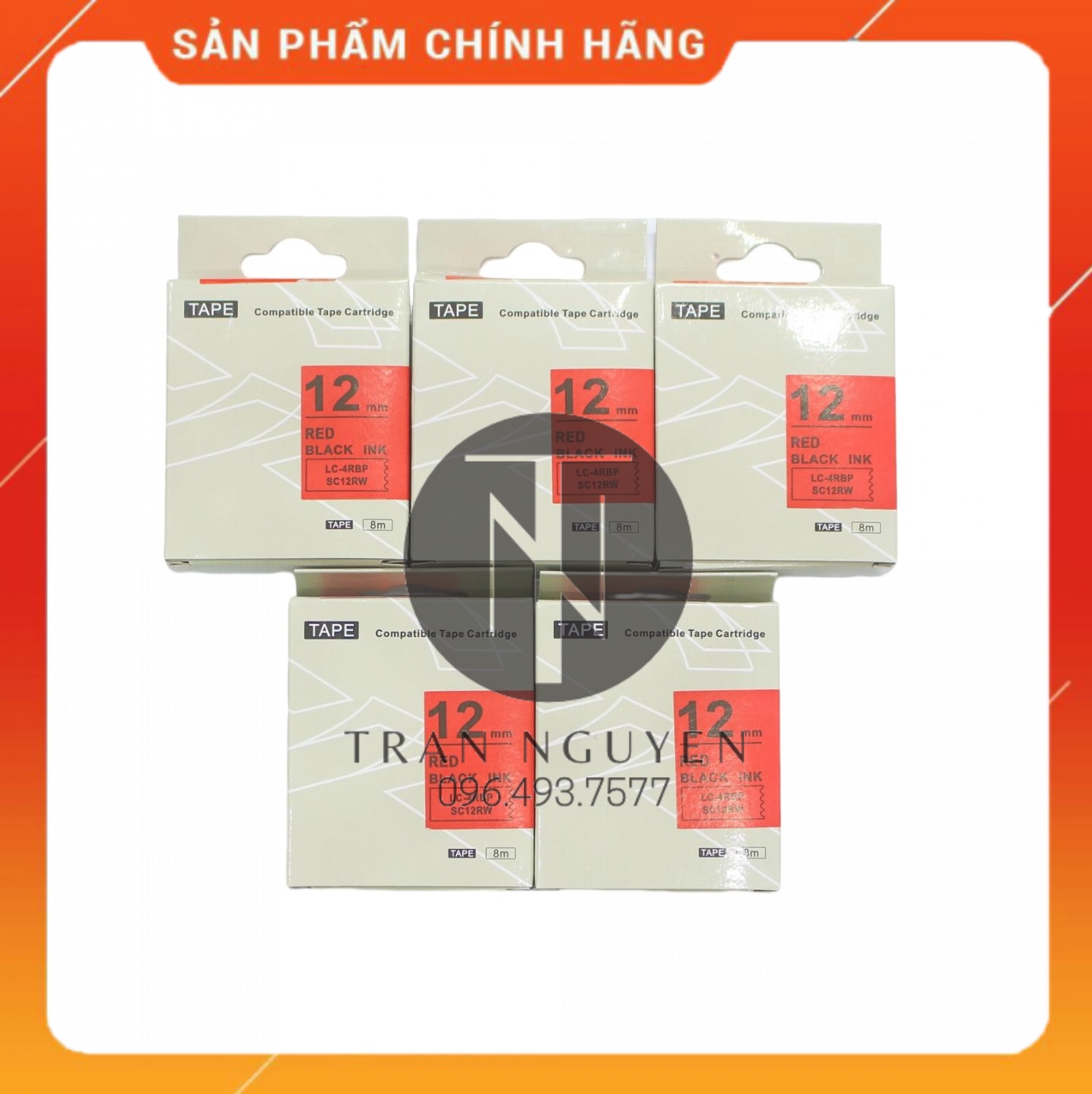 Nhãn in Tepra SC12RW - Chữ đen nền đỏ 12mm x 8m - Hàng nhập khẩu