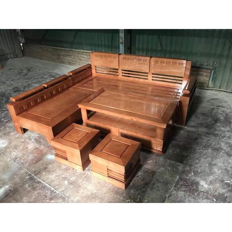 Bàn ghế Phòng Khách bộ góc gỗ Sồi Nga mẫu 110
