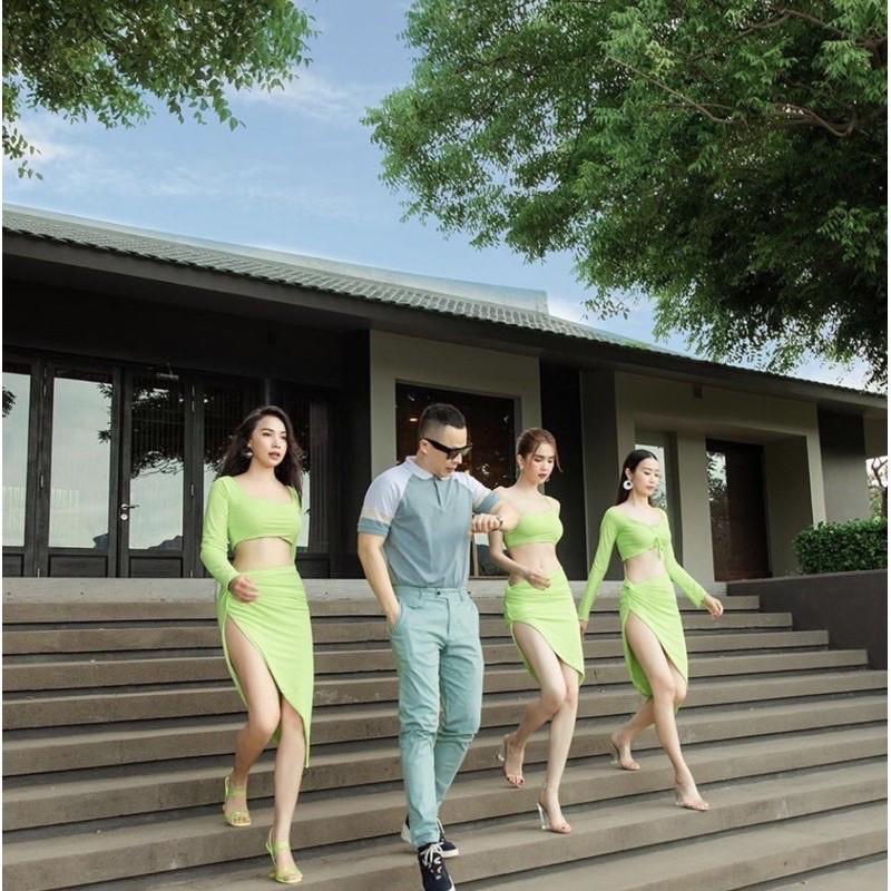 Bikini tay dài kèm khăn quấn siêu sang Ngọc trinh 5 màu kèm ảnh thật và feedback