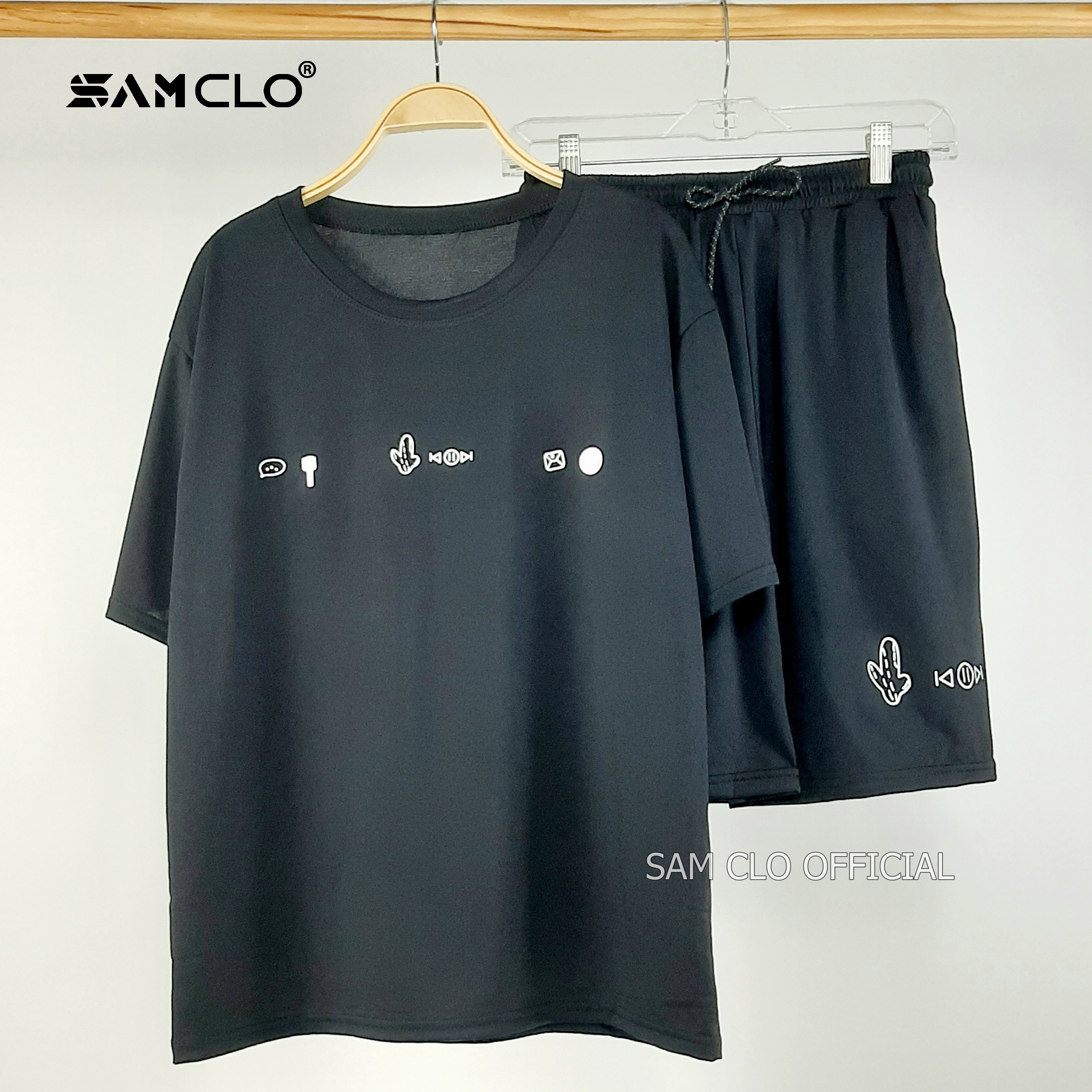 SET ĐỒ BỘ lửng mặc nhà - áo thun nữ tay lỡ + quần đùi SAM CLO freesize form rộng in XƯƠNG RỒNG ICON