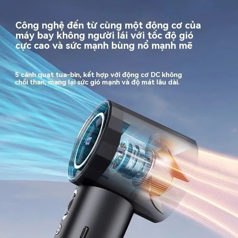 Quạt Cầm Tay Mini GDV GS5 Turbo 100 Cấp Gió, Màn Hình LED - Màu Ngẫu Nhiên - Hàng Chính Hãng