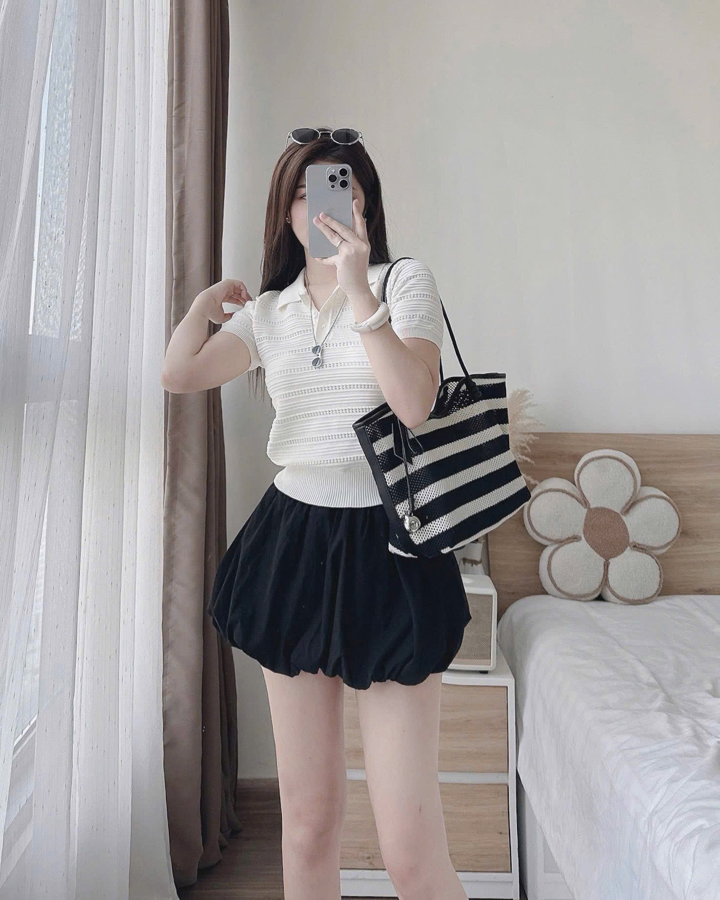 Áo len cổ vân ngang
