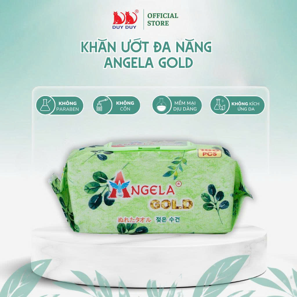 Khăn ướt cho bé Baby Angela Gold vải không dệt rayon cao cấp 100 miếng 18x20cm