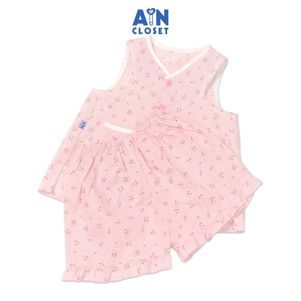 Bộ quần áo ngắn bé gái họa tiết Hoa nhí kẻ hồng cotton - AICDBG4WEOR4 - AIN Closet