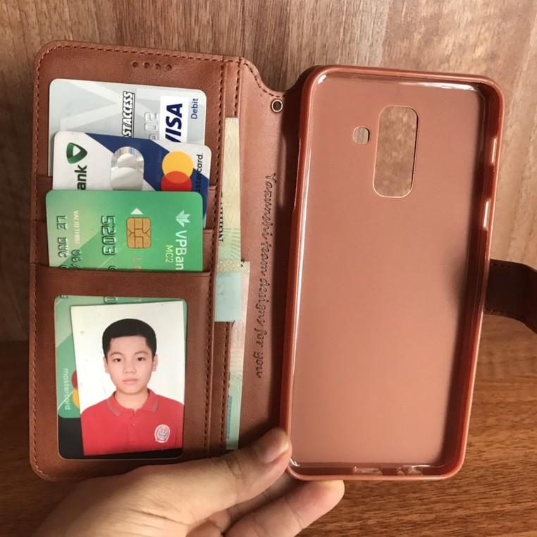 Bao da ốp lưng dành cho Samsung A12 A13 A14 A02s A03s J8 2018 A6 plus kèm ví gập nắp da thật mềm mịn - azns