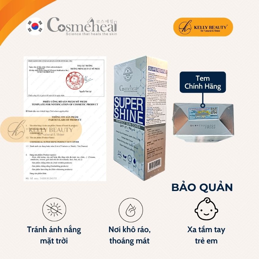 Kem Nền Che Khuyết Điểm Perfect Sun Cover Cosmeheal - Nâng Tone, Dưỡng Trắng, Bảo Vệ Da | Kelly Beauty