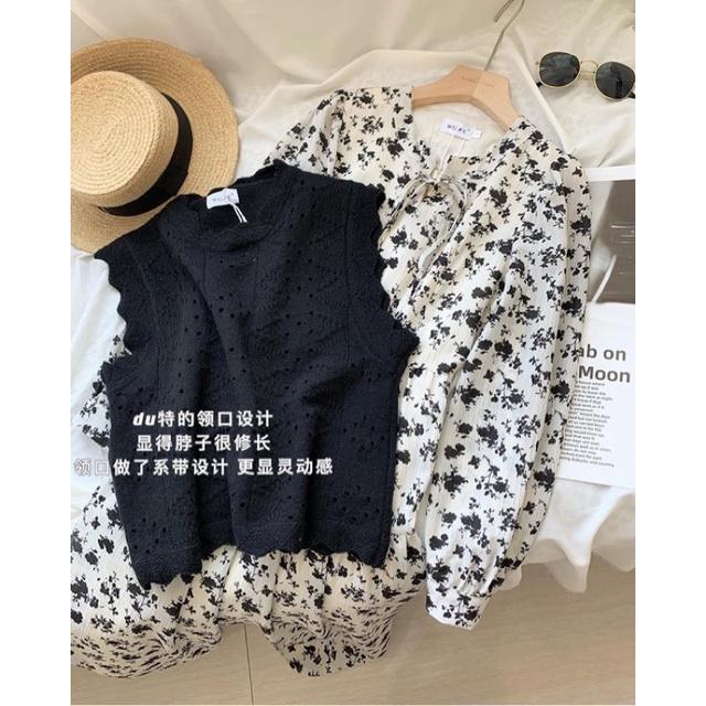 Đầm hoa dáng dài mix gile vintage