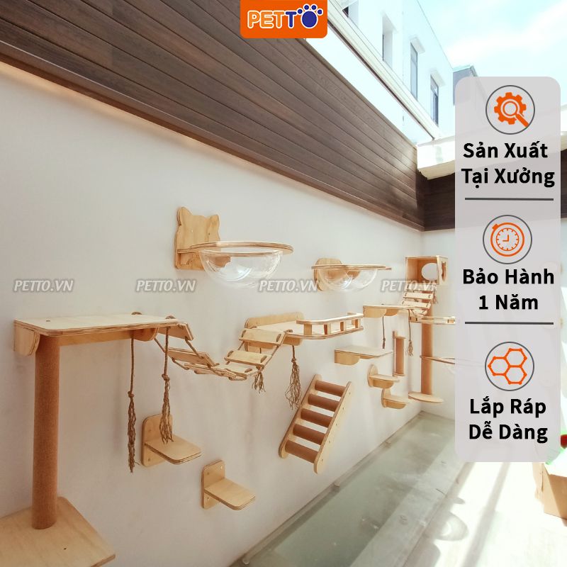 Nhà cho mèo treo tường Nhà mèo ĐỘC ĐÁO kết hợp cattree đính tường cho mèo siêu to nhiều chi tiết CZ008