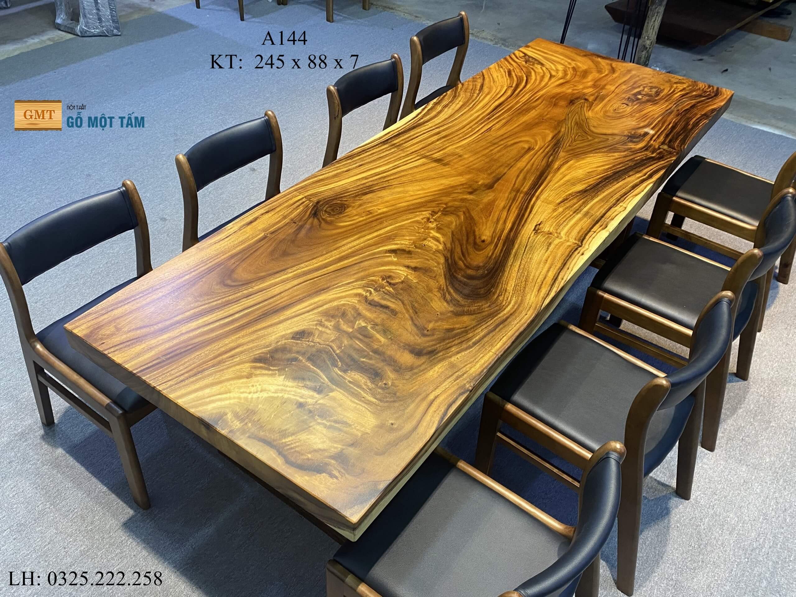 Bàn Ăn Gỗ Me Tây, Bàn Làm Việc Gỗ Me Tây, Bàn Gỗ Me Tây Nguyên Tấm Dài 2,45m Rộng 88cm Dày 7cm