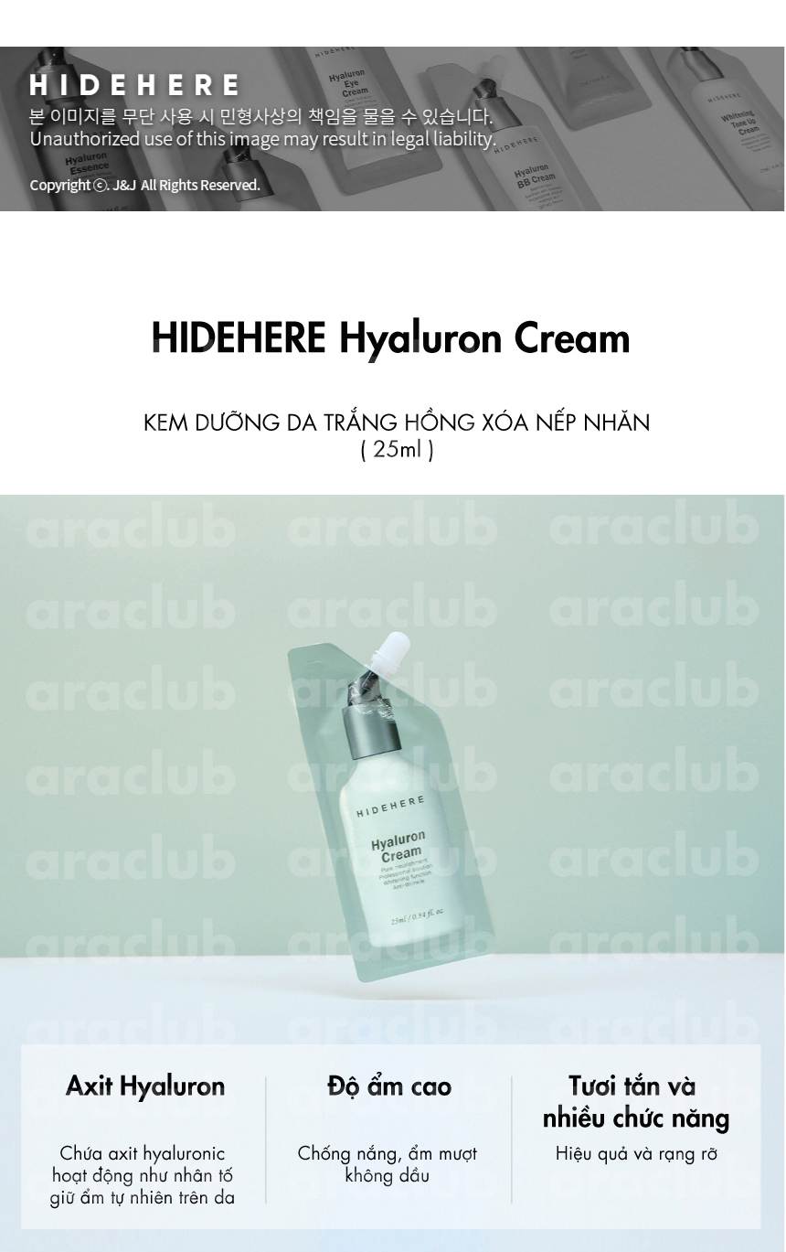 Kem dưỡng ngăn ngừa lão hóa và làm sáng da Hidehere Hyaluron Cream 25ml