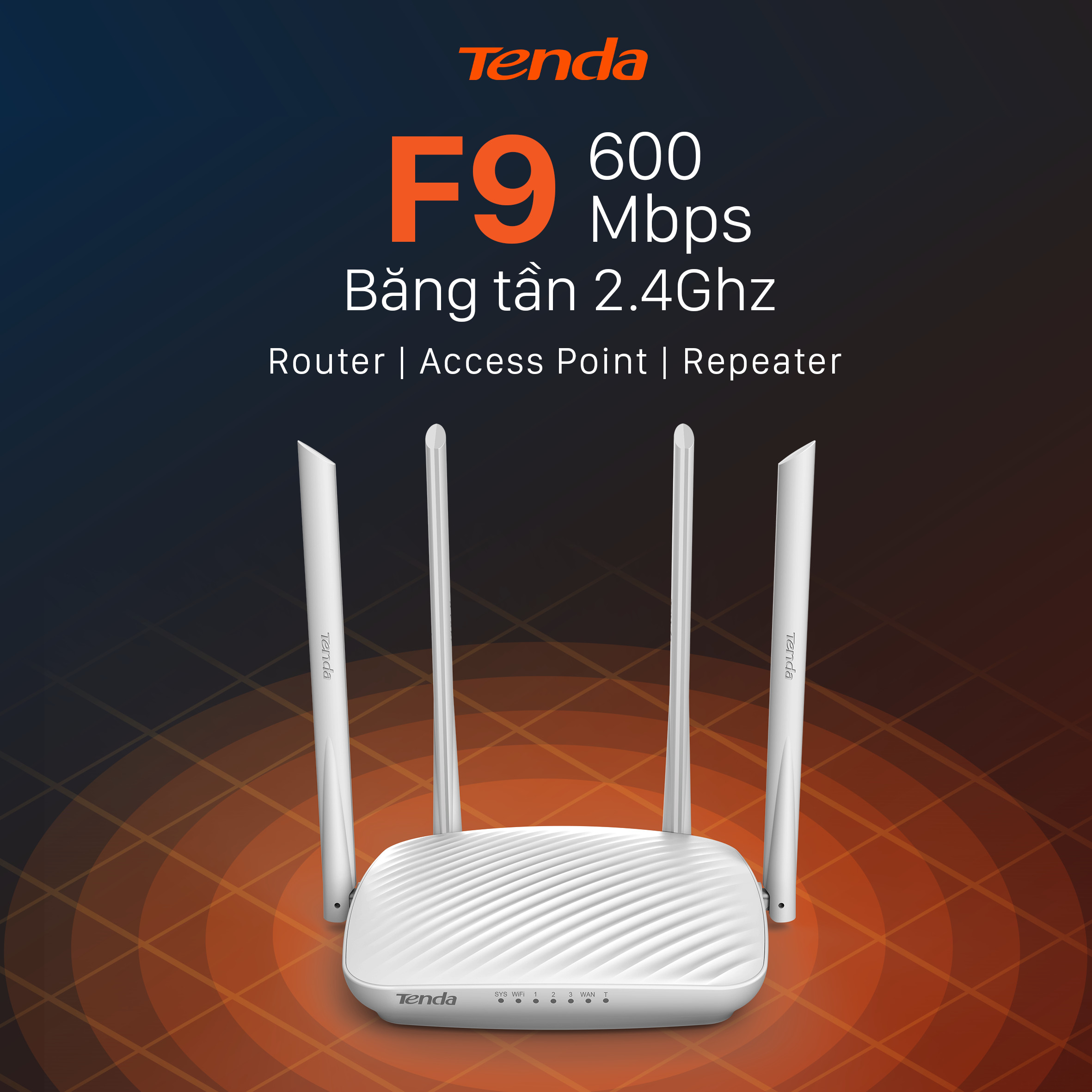 Thiết bị phát Wifi Tenda F9 Chuẩn N 600Mbps - Hàng Chính Hãng