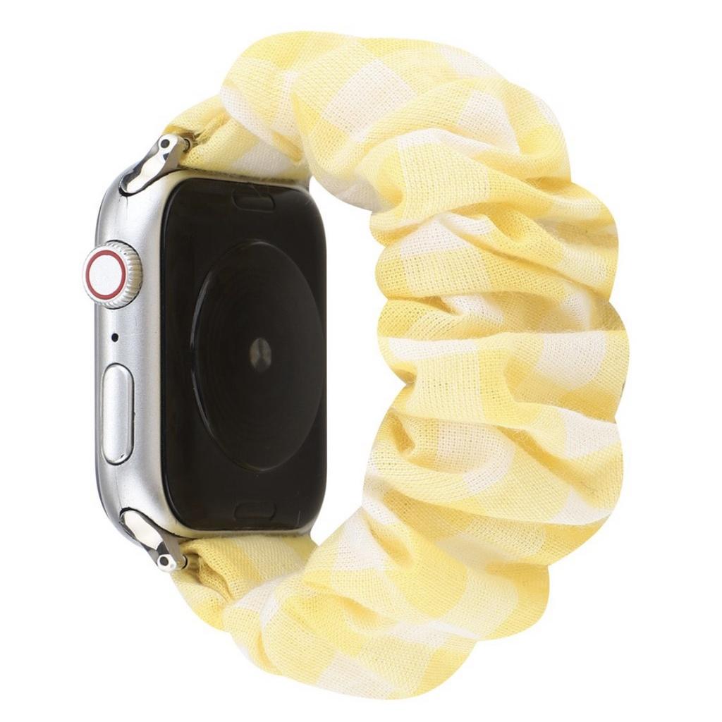 Combo dây đồng hồ apple watch + Scrunchies dây cột tóc, buộc tóc vải lụa màu vàng