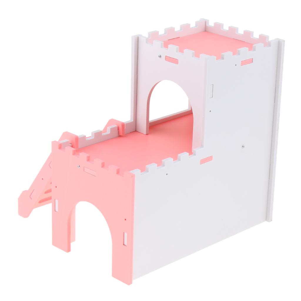 Hamster Hideout House Cabin Cages Wooden Villa Hut Play Toy Pink