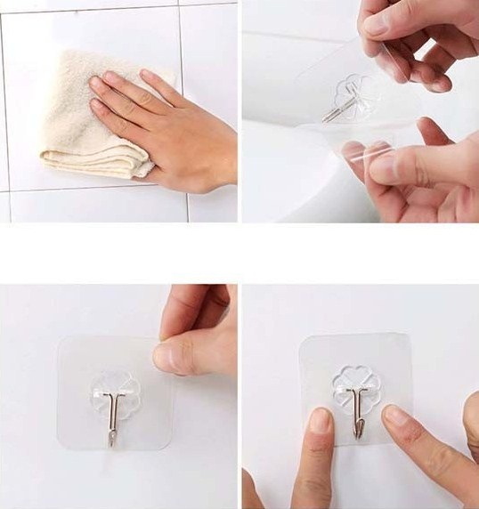 Combo 50 Móc Dán Tường Siêu Dính Trong Suốt Chịu Lực Tốt Treo Tường Chắc Chắn 6x6 cm