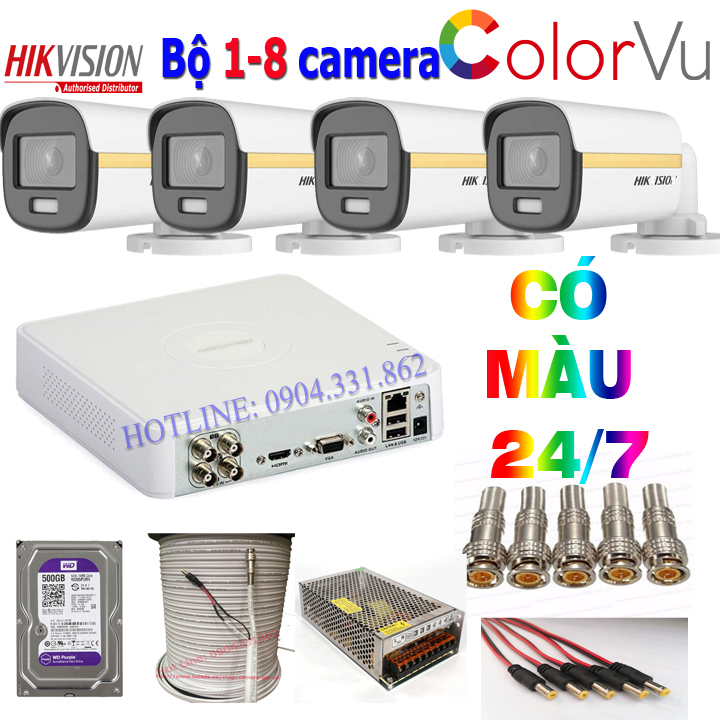 Bộ Camera Hikvision full color có màu ban đêm full phụ kiện lắp đặt hàng chính hãng